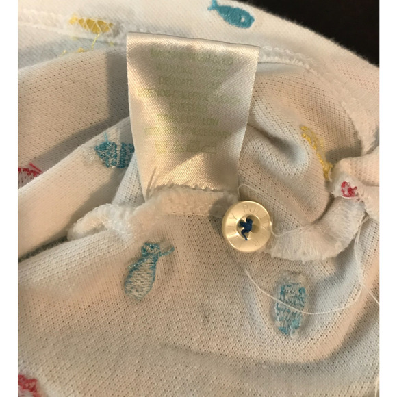 Lilly Pulitzer White Polo Shirt with Multi-Colored Embroidered Fish - Size EXSM - Picture 8 of 9